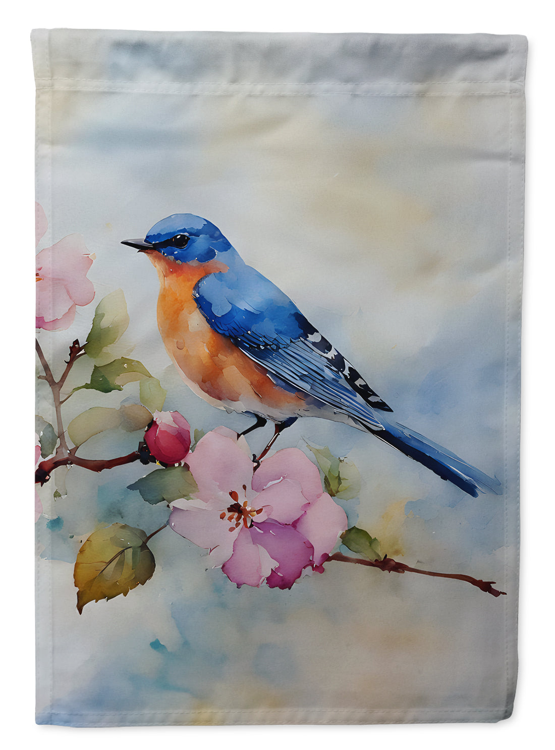 Bluebird on Blossom Branch House Flag 28x40 Porch Sleeve Pole Decorative Outside Yard Banner Artwork Wall Hanging, Polyester