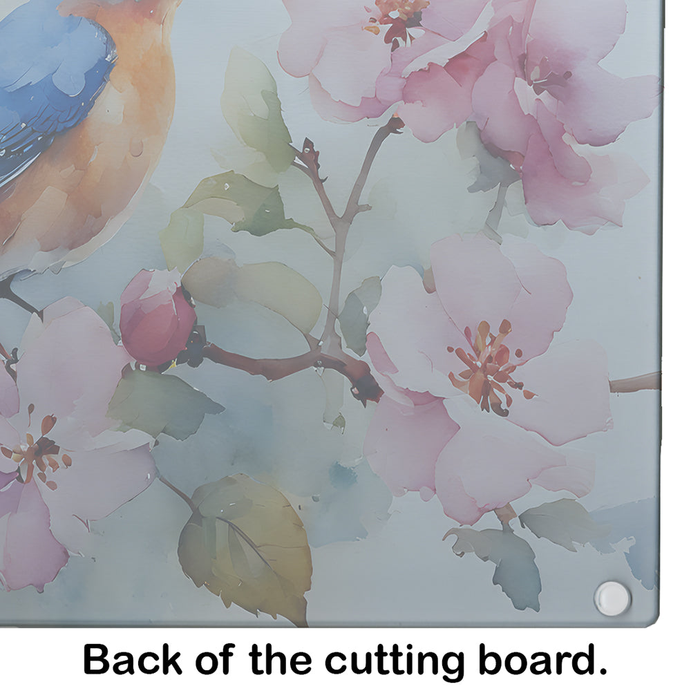 Bluebird on Blossom Branch Cutting Board Tempered Glass Kitchen Cutting Surface, Heat Resistant Chopping, Non-Slip Feet, Food Prep & Serving