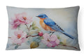 Bluebird on Blossom Branch Decorative Throw Pillow 12x16 Indoor Outdoor Accent Cushion, Fabric Cover with Insert for Sofa, Bed, Porch & Living Room