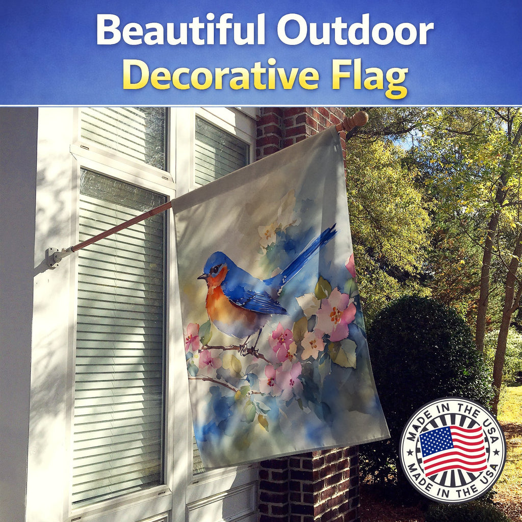 Eastern Bluebird on Blossom Branch House Flag 28x40 Porch Sleeve Pole Decorative Outside Yard Banner Artwork Wall Hanging, Polyester