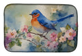 Eastern Bluebird on Blossom Branch Dish Drying Mat Absorbent Dish Drying Mat Pad for Kitchen Counter Dish Drainer Mat for Countertop, 14 x 21", Multicolor