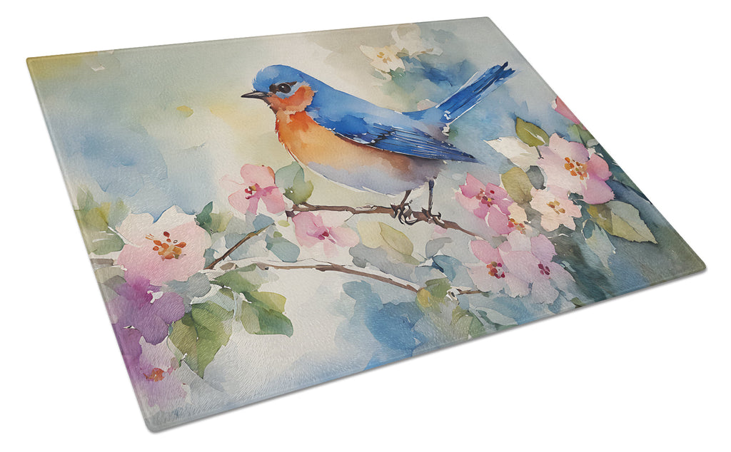 Eastern Bluebird on Blossom Branch Cutting Board Tempered Glass Kitchen Cutting Surface, Heat Resistant Chopping, Non-Slip Feet, Food Prep & Serving