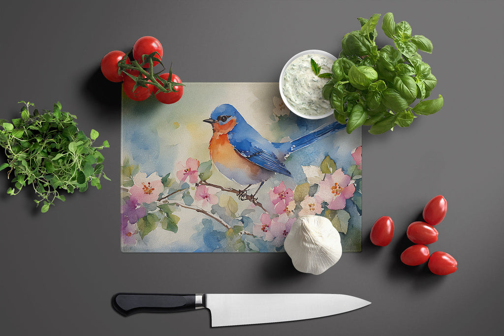 Eastern Bluebird on Blossom Branch Cutting Board Tempered Glass Kitchen Cutting Surface, Heat Resistant Chopping, Non-Slip Feet, Food Prep & Serving
