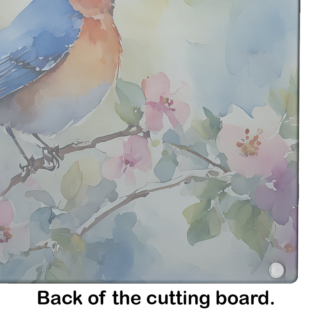 Eastern Bluebird on Blossom Branch Cutting Board Tempered Glass Kitchen Cutting Surface, Heat Resistant Chopping, Non-Slip Feet, Food Prep & Serving