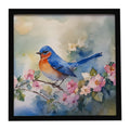 Eastern Bluebird on Blossom Branch Framed Metal Print Bathroom, Kitchen, Office, Home Decor Wall Art Ready to Hang, Square, 8X8