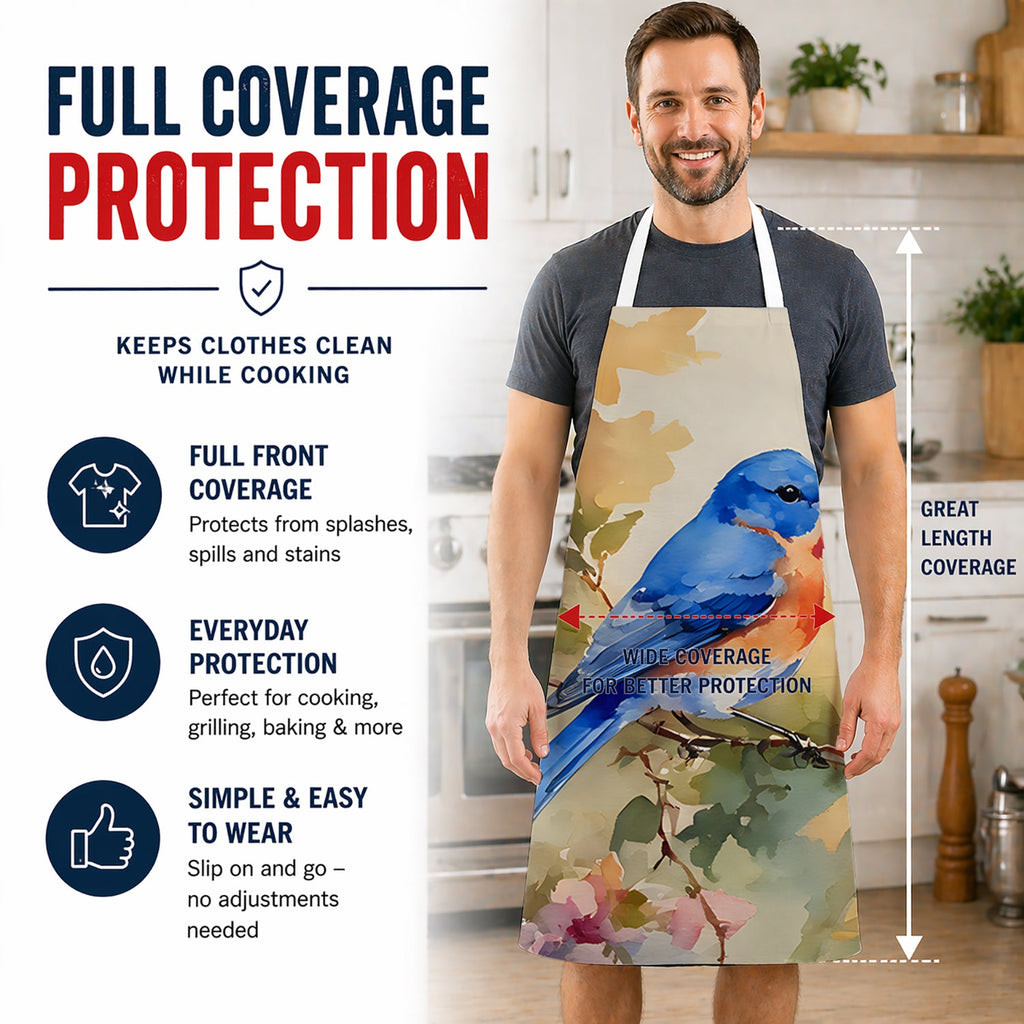 Eastern Bluebird with Blossoms Spring Apron Cooking Kitchen Server Baking Crafts Gardening for Adult Women Men, Unisex, Large, Multicolor