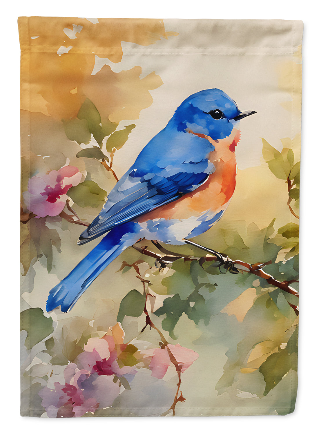 Eastern Bluebird with Blossoms Spring House Flag 28x40 Porch Sleeve Pole Decorative Outside Yard Banner Artwork Wall Hanging, Polyester