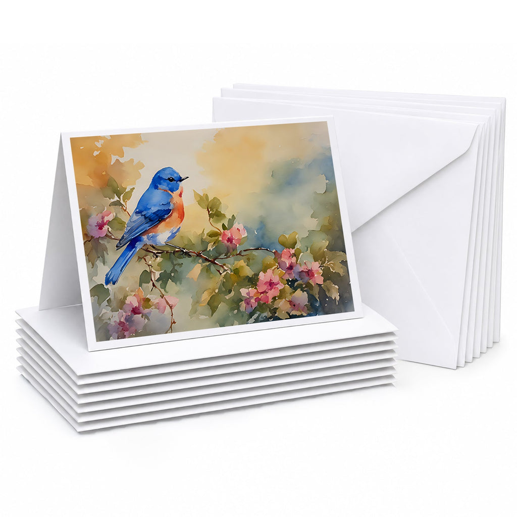 Eastern Bluebird with Blossoms Spring Greeting Cards Pack of 8 Blank Cards with Envelopes Whimsical A7 Size 5x7