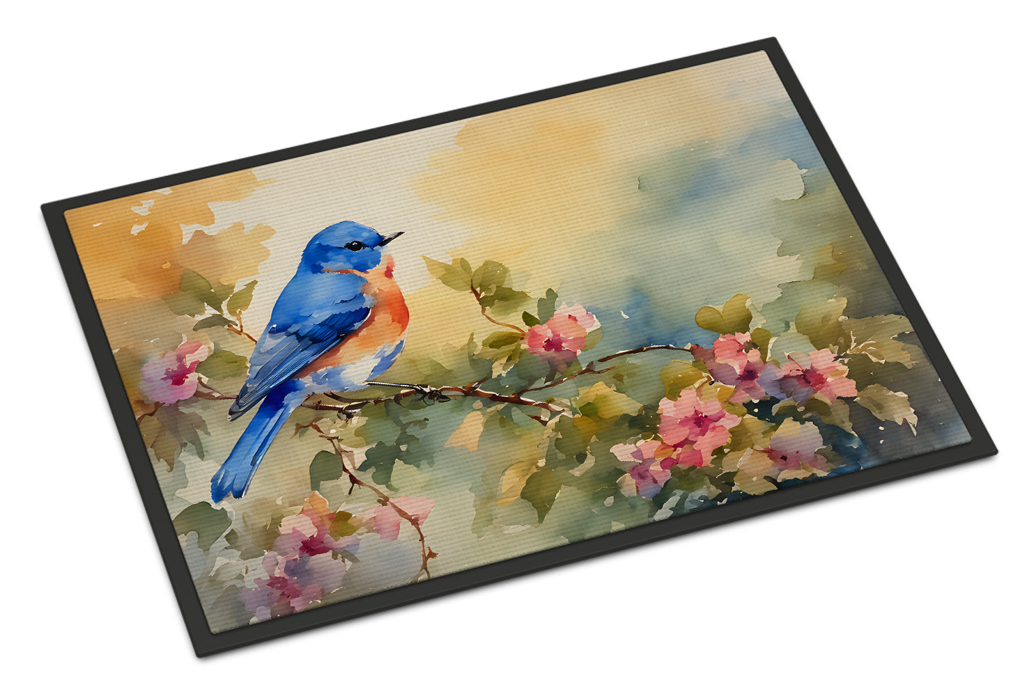 Eastern Bluebird with Blossoms Spring Doormat Indoor Outdoor 24H X 36W Front Door Mat Rugs for Entryway, Non Slip Washable Low Pile,