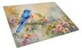 Eastern Bluebird with Blossoms Spring Cutting Board Tempered Glass Kitchen Cutting Surface, Heat Resistant Chopping, Non-Slip Feet, Food Prep & Serving