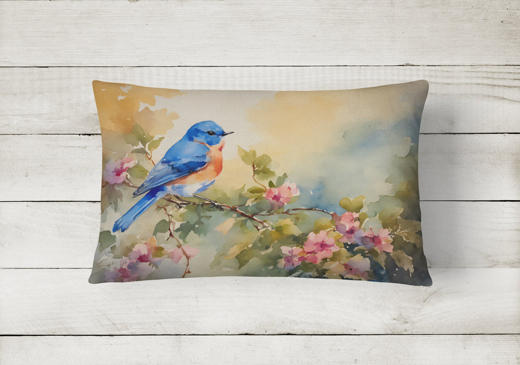 Eastern Bluebird with Blossoms Spring Decorative Throw Pillow 12x16 Indoor Outdoor Accent Cushion, Fabric Cover with Insert for Sofa, Bed, Porch & Living Room