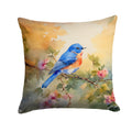 Eastern Bluebird with Blossoms Spring Decorative Throw Pillow 14x14 Indoor Outdoor Accent Cushion, Fabric Cover with Insert for Sofa, Bed, Porch & Living Room