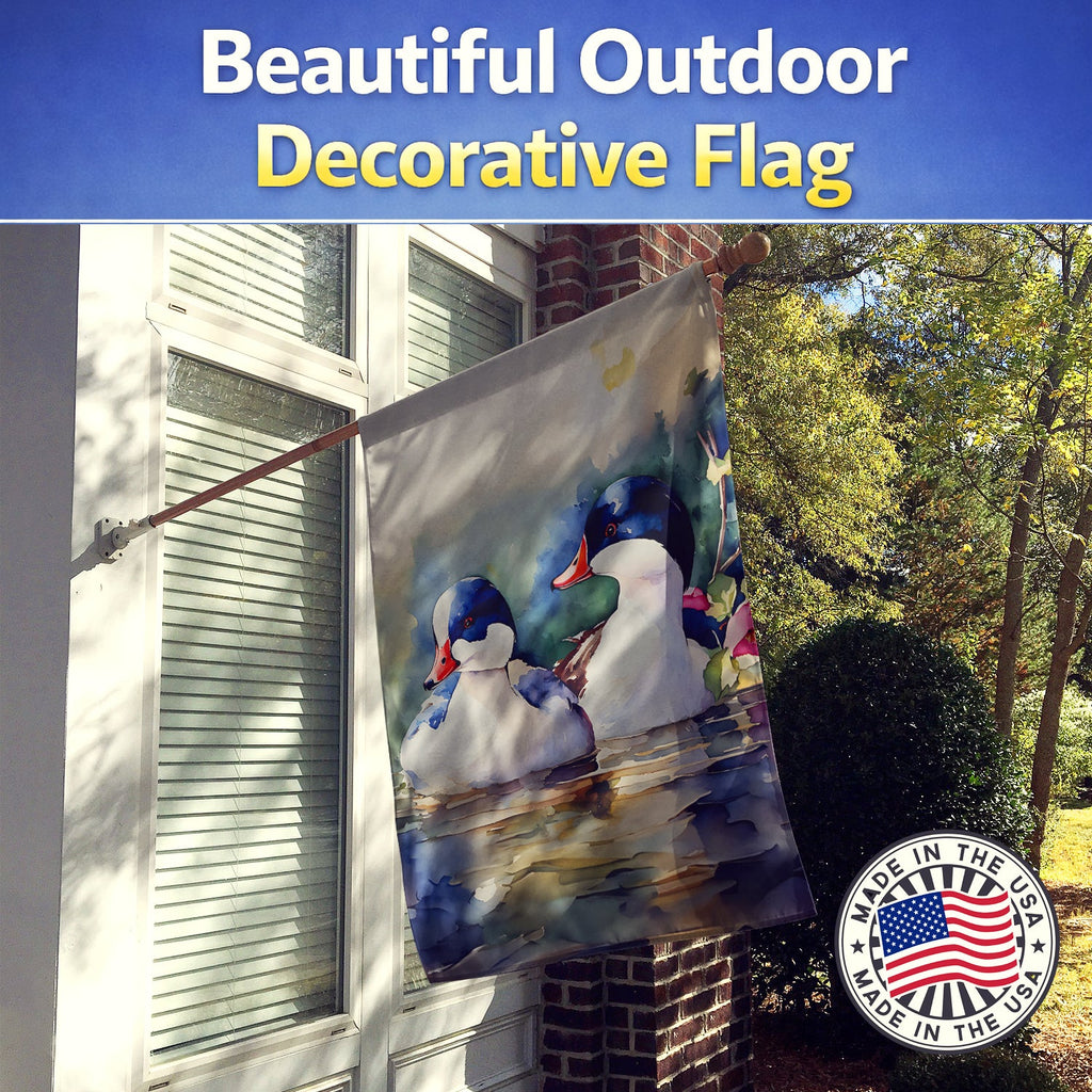 Bufflehead Hooded Merganser Pair Swimming House Flag 28x40 Porch Sleeve Pole Decorative Outside Yard Banner Artwork Wall Hanging, Polyester