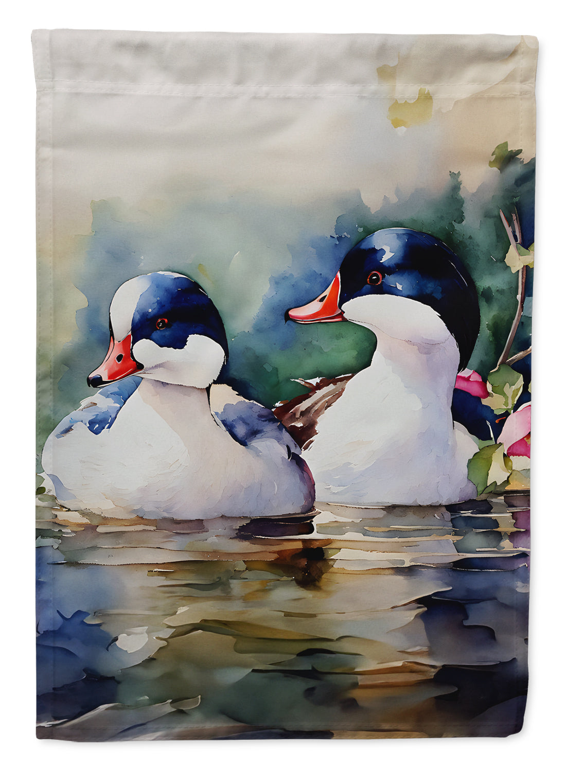 Bufflehead Hooded Merganser Pair Swimming House Flag 28x40 Porch Sleeve Pole Decorative Outside Yard Banner Artwork Wall Hanging, Polyester