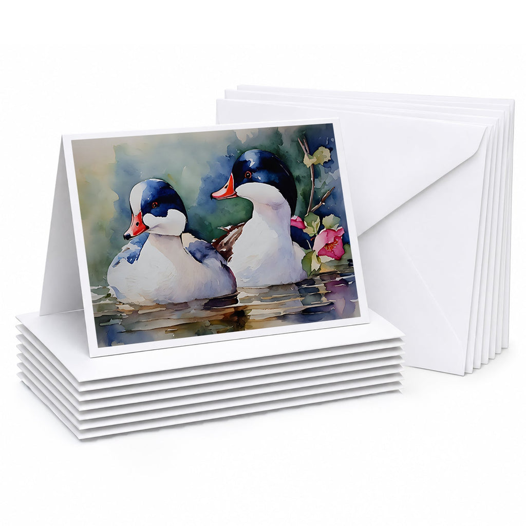 Bufflehead Hooded Merganser Pair Swimming Greeting Cards Pack of 8 Blank Cards with Envelopes Whimsical A7 Size 5x7