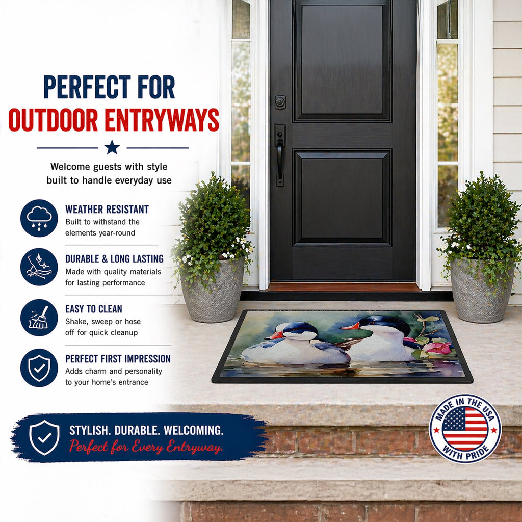 Bufflehead Hooded Merganser Pair Swimming Doormat Indoor Outdoor 24H X 36W Front Door Mat Rugs for Entryway, Non Slip Washable Low Pile,