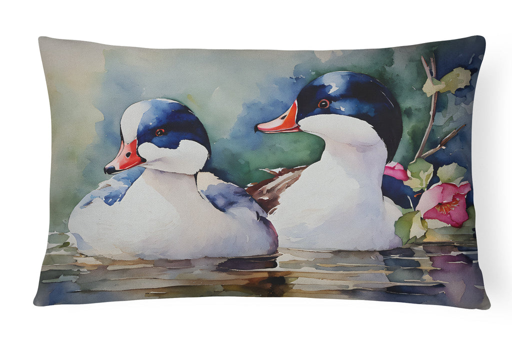 Bufflehead Hooded Merganser Pair Swimming Decorative Throw Pillow 12x16 Indoor Outdoor Accent Cushion, Fabric Cover with Insert for Sofa, Bed, Porch & Living Room