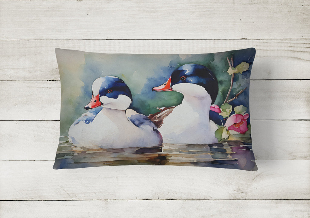 Bufflehead Hooded Merganser Pair Swimming Decorative Throw Pillow 12x16 Indoor Outdoor Accent Cushion, Fabric Cover with Insert for Sofa, Bed, Porch & Living Room
