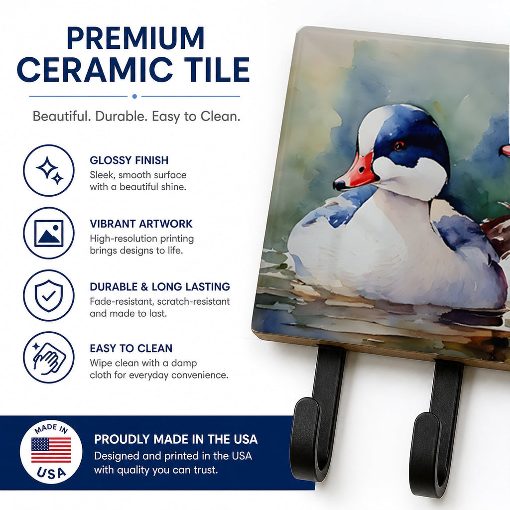 Bufflehead Hooded Merganser Pair Swimming Leash or Key Holder Wall Hooks, Coat Rack Wall Mount, for Hanging Keys, Towels, Aprons, Leashes
