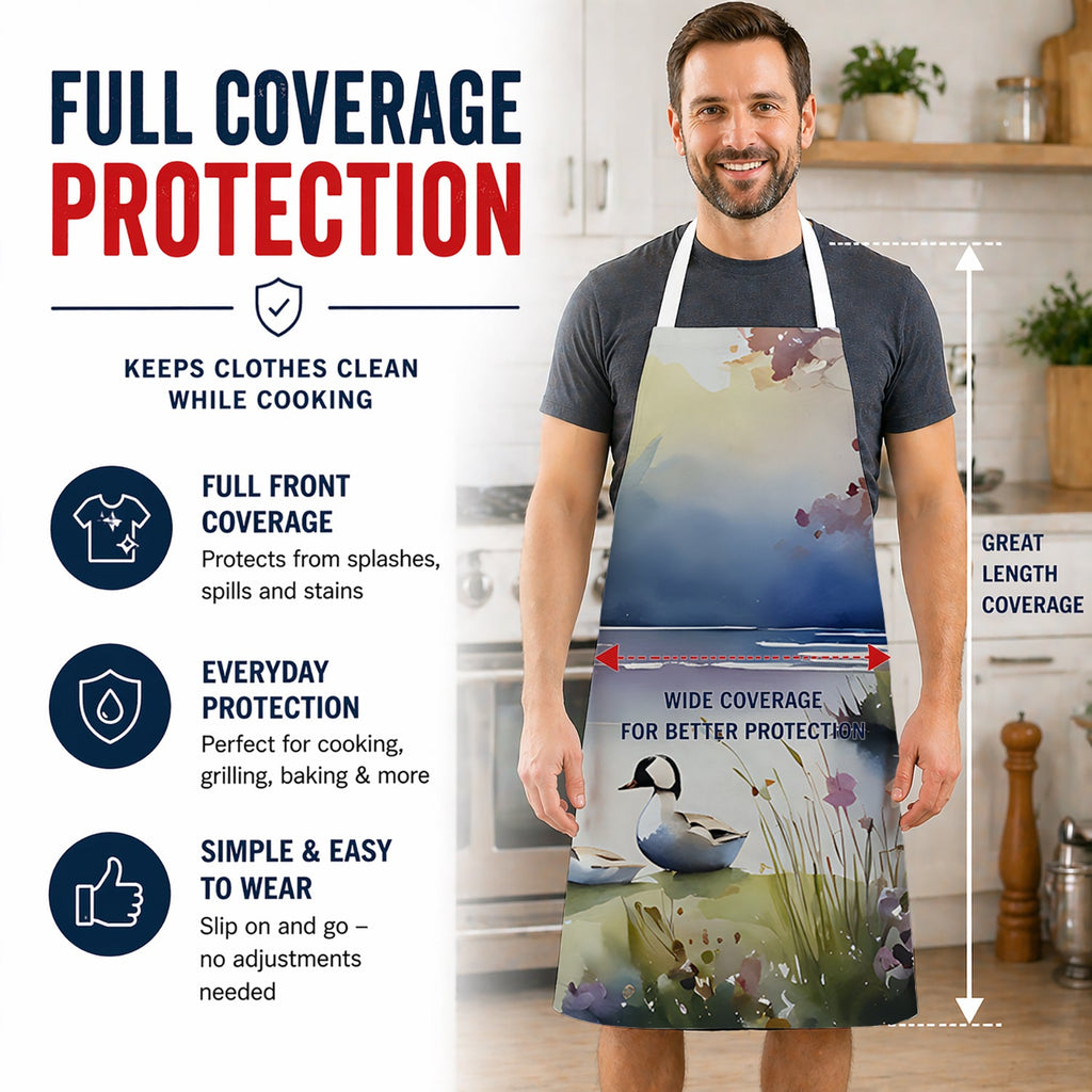 Bufflehead Ducks on Misty Lake Apron Cooking Kitchen Server Baking Crafts Gardening for Adult Women Men, Unisex, Large, Multicolor