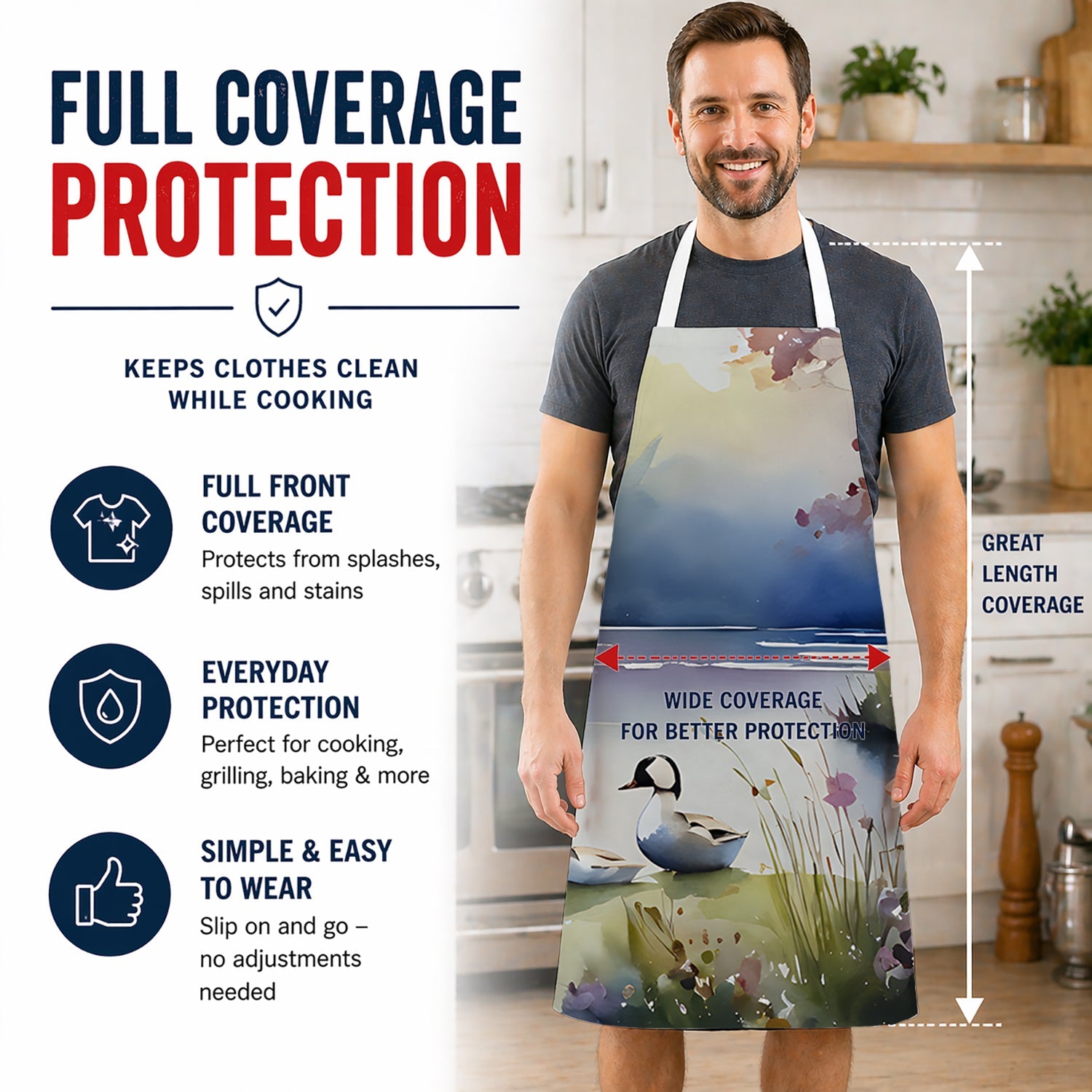 Bufflehead Ducks on Misty Lake Apron Cooking Kitchen Server Baking Crafts Gardening for Adult Women Men, Unisex, Large, Multicolor