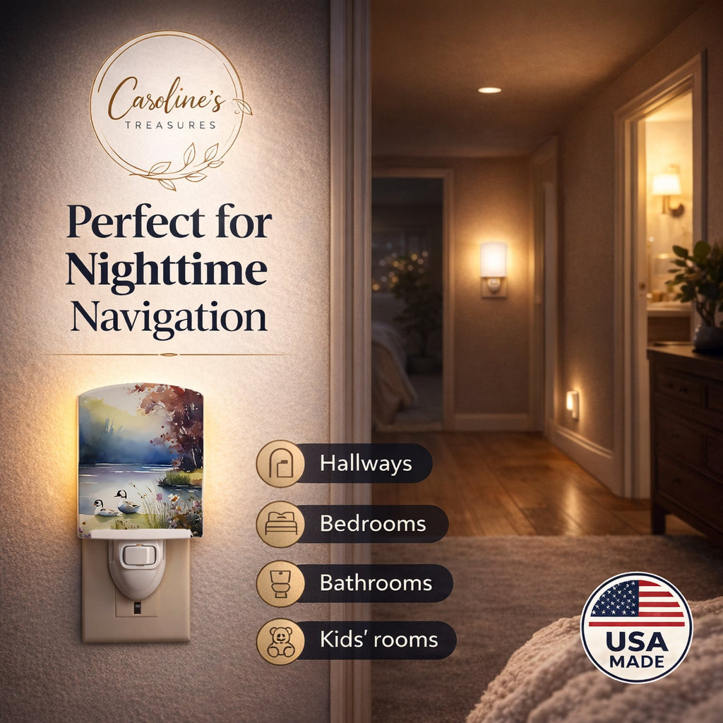 Bufflehead Ducks on Misty Lake Ceramic Night Light Compact, UL-Certified, Ideal for Bedroom, Bathroom, Nursery, Hallway, Kitchen, 6x4x3, Multicolor