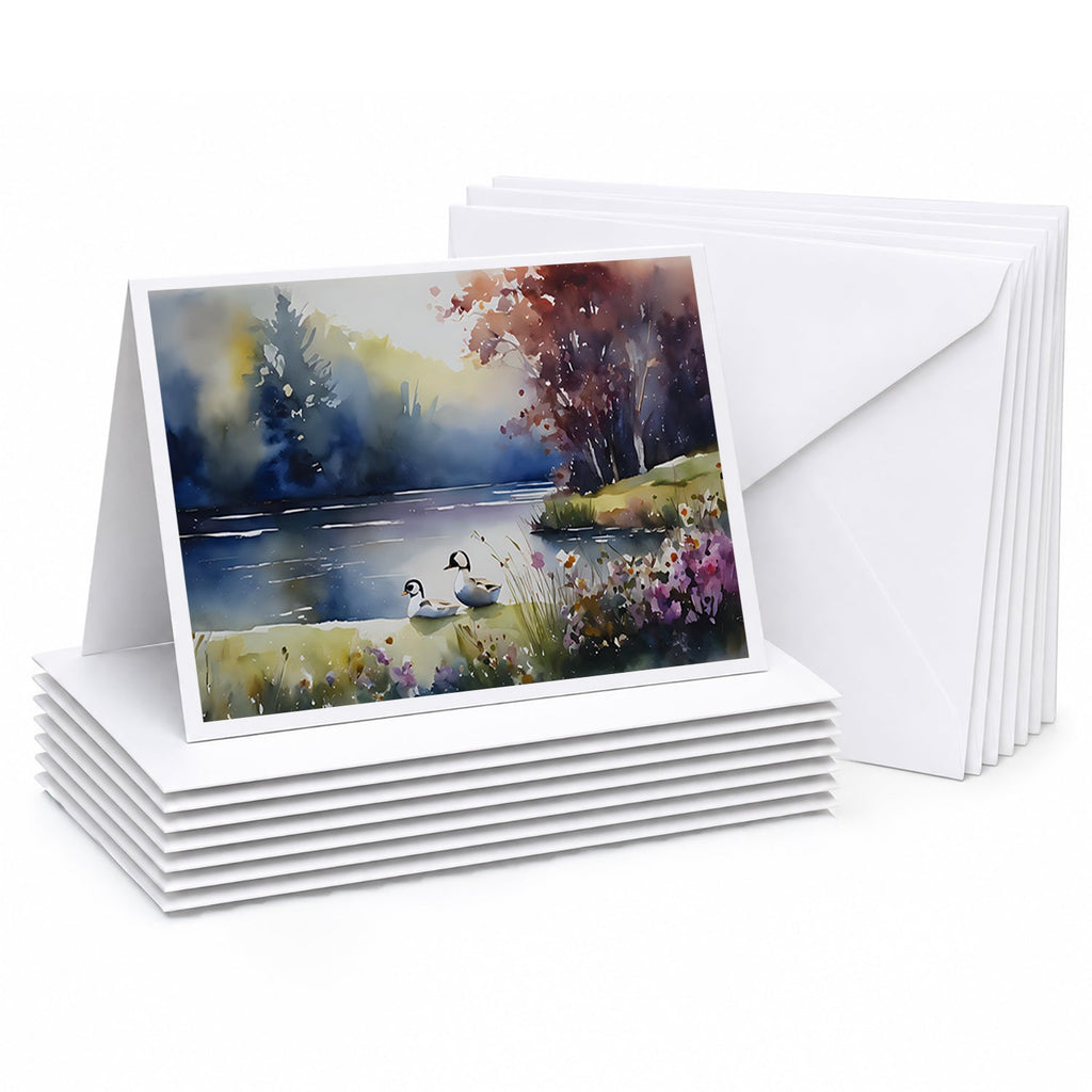 Bufflehead Ducks on Misty Lake Greeting Cards Pack of 8 Blank Cards with Envelopes Whimsical A7 Size 5x7
