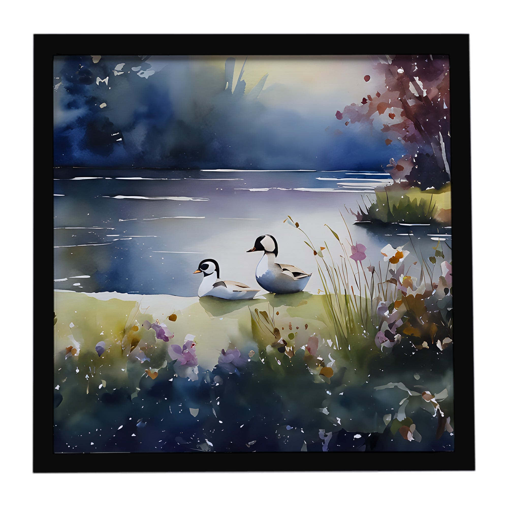 Bufflehead Ducks on Misty Lake Framed Metal Print Bathroom, Kitchen, Office, Home Decor Wall Art Ready to Hang, Square, 8X8