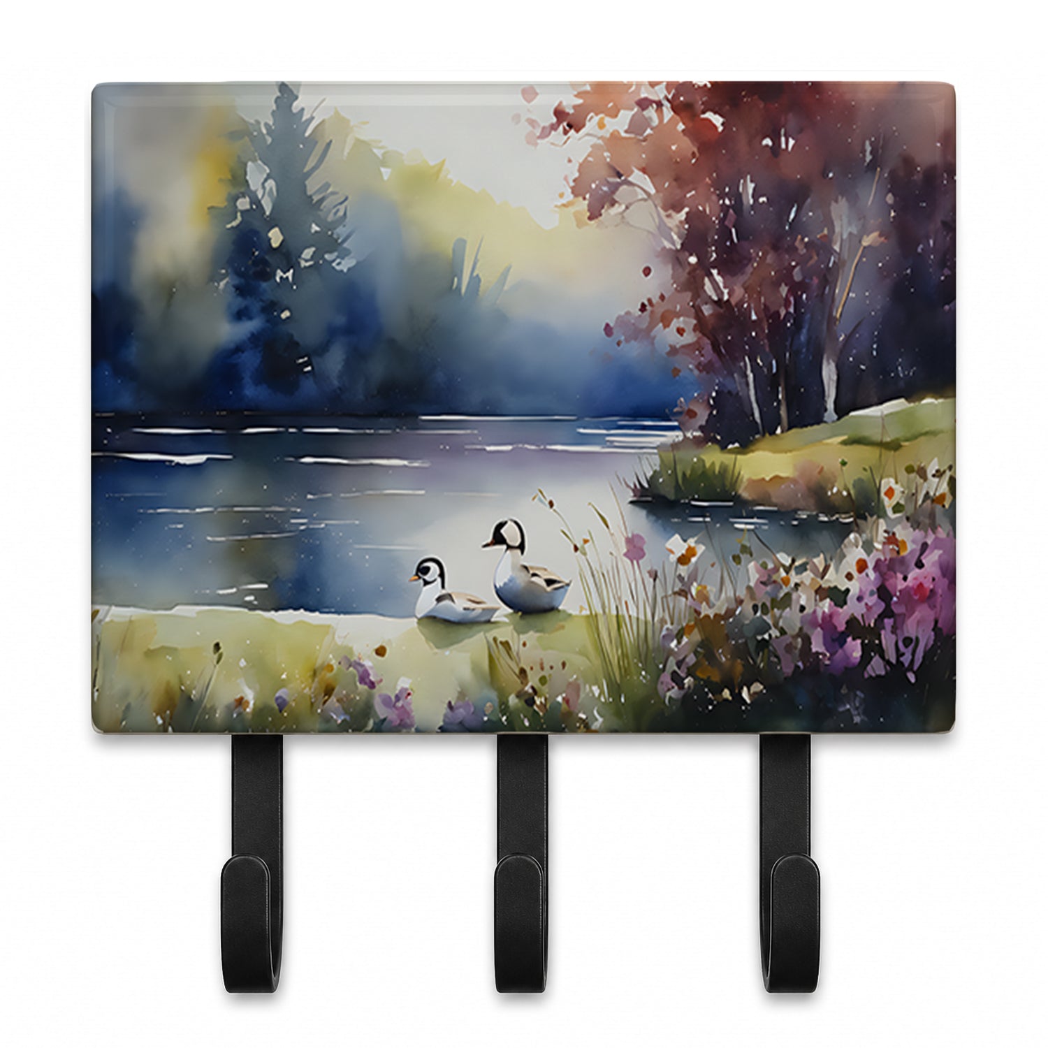 Bufflehead Ducks on Misty Lake Leash or Key Holder Wall Hooks, Coat Rack Wall Mount, for Hanging Keys, Towels, Aprons, Leashes