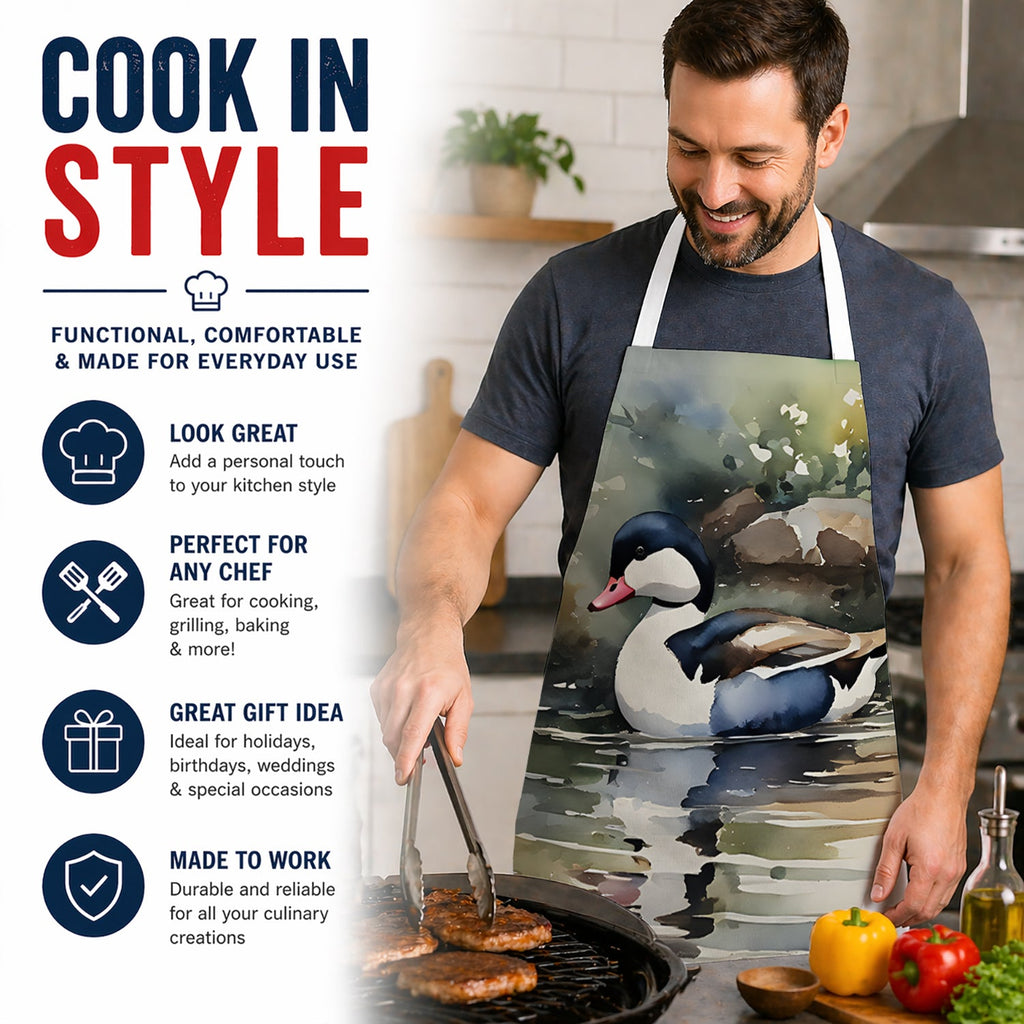 Bufflehead Ducks Swimming Marsh Scene Apron Cooking Kitchen Server Baking Crafts Gardening for Adult Women Men, Unisex, Large, Multicolor