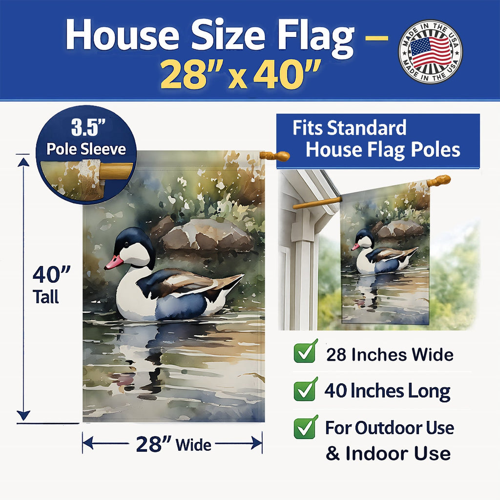 Bufflehead Ducks Swimming Marsh Scene House Flag 28x40 Porch Sleeve Pole Decorative Outside Yard Banner Artwork Wall Hanging, Polyester
