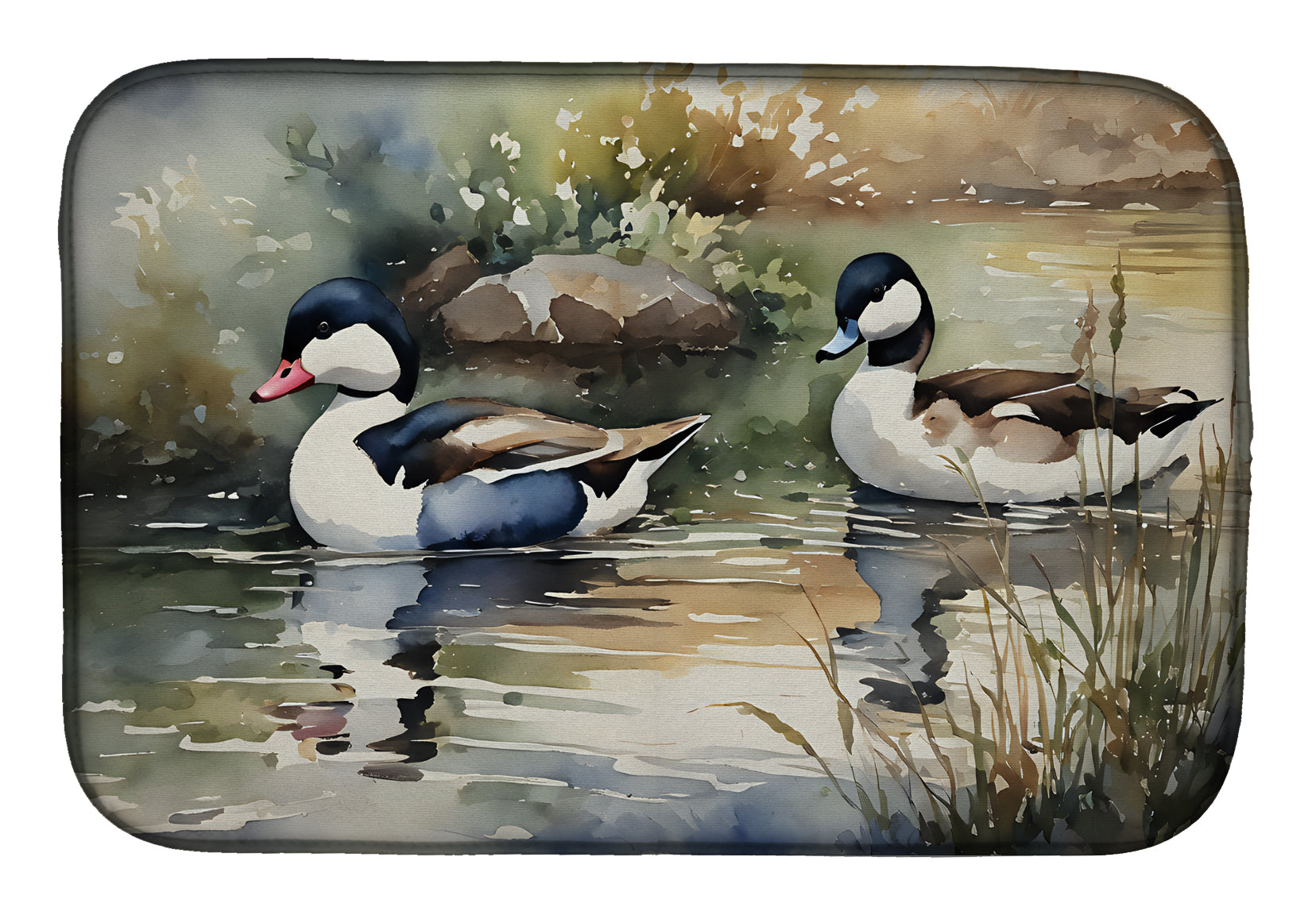 Bufflehead Ducks Swimming Marsh Scene Dish Drying Mat Absorbent Dish Drying Mat Pad for Kitchen Counter Dish Drainer Mat for Countertop, 14 x 21", Multicolor