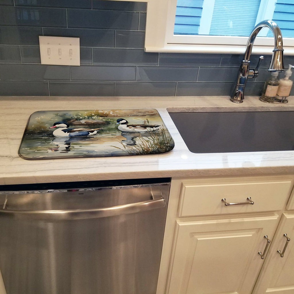 Bufflehead Ducks Swimming Marsh Scene Dish Drying Mat Absorbent Dish Drying Mat Pad for Kitchen Counter Dish Drainer Mat for Countertop, 14 x 21", Multicolor