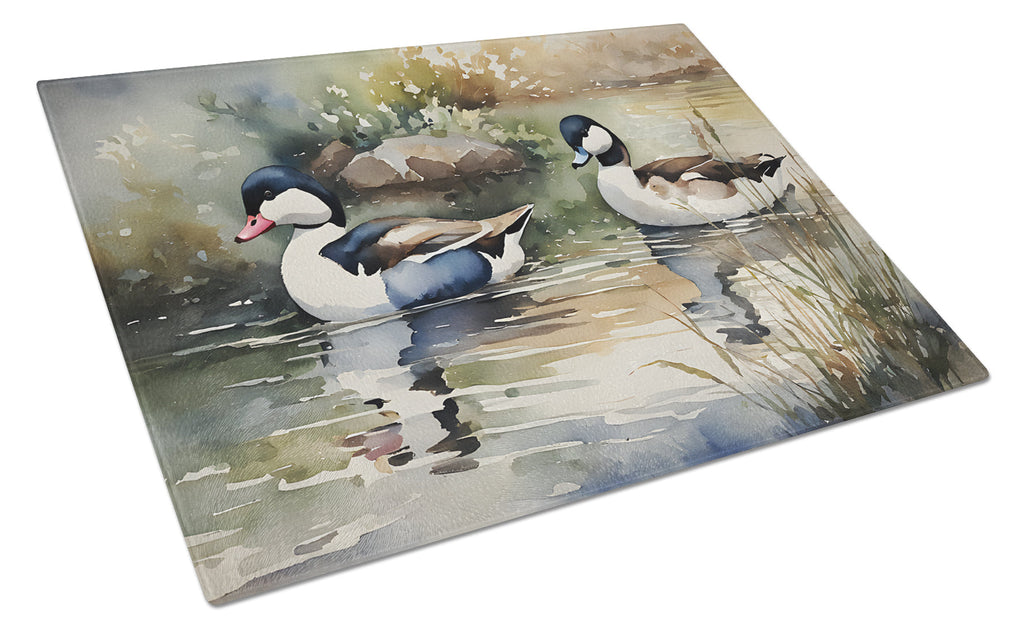 Bufflehead Ducks Swimming Marsh Scene Cutting Board Tempered Glass Kitchen Cutting Surface, Heat Resistant Chopping, Non-Slip Feet, Food Prep & Serving