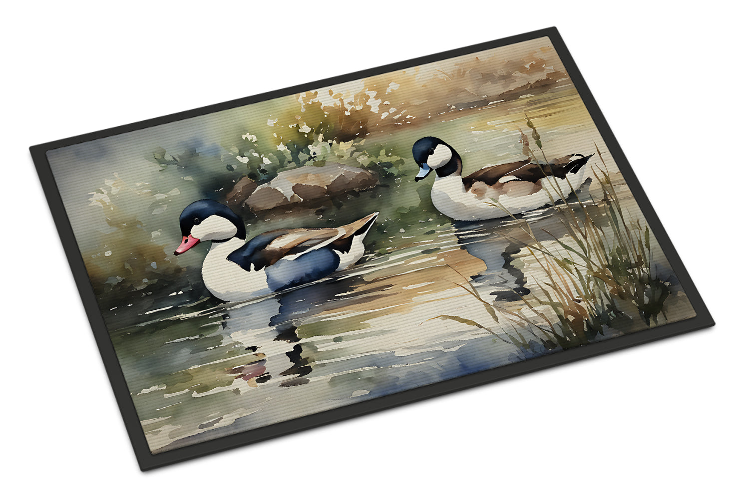 Bufflehead Ducks Swimming Marsh Scene Doormat Indoor Outdoor 18H X 27W Front Door Mat Rugs for Entryway, Non Slip Washable