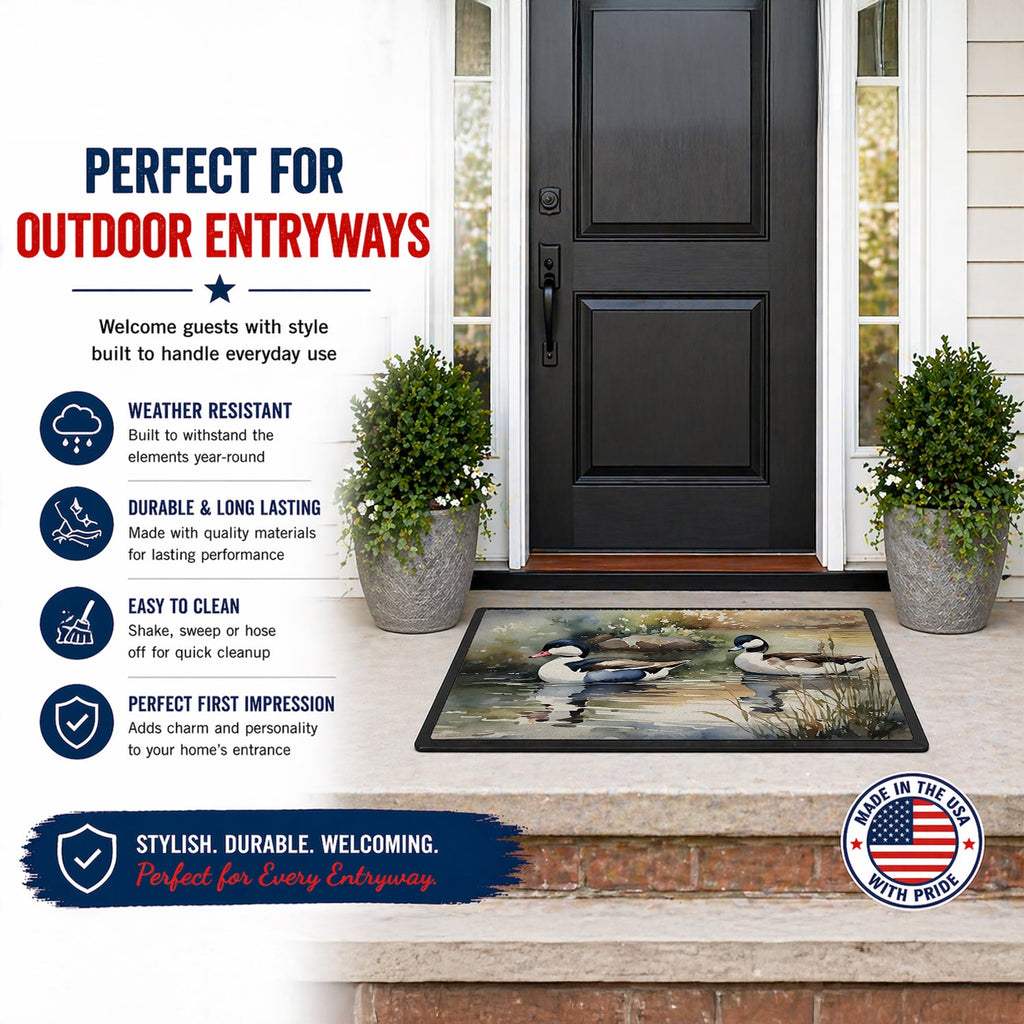 Bufflehead Ducks Swimming Marsh Scene Doormat Indoor Outdoor 18H X 27W Front Door Mat Rugs for Entryway, Non Slip Washable