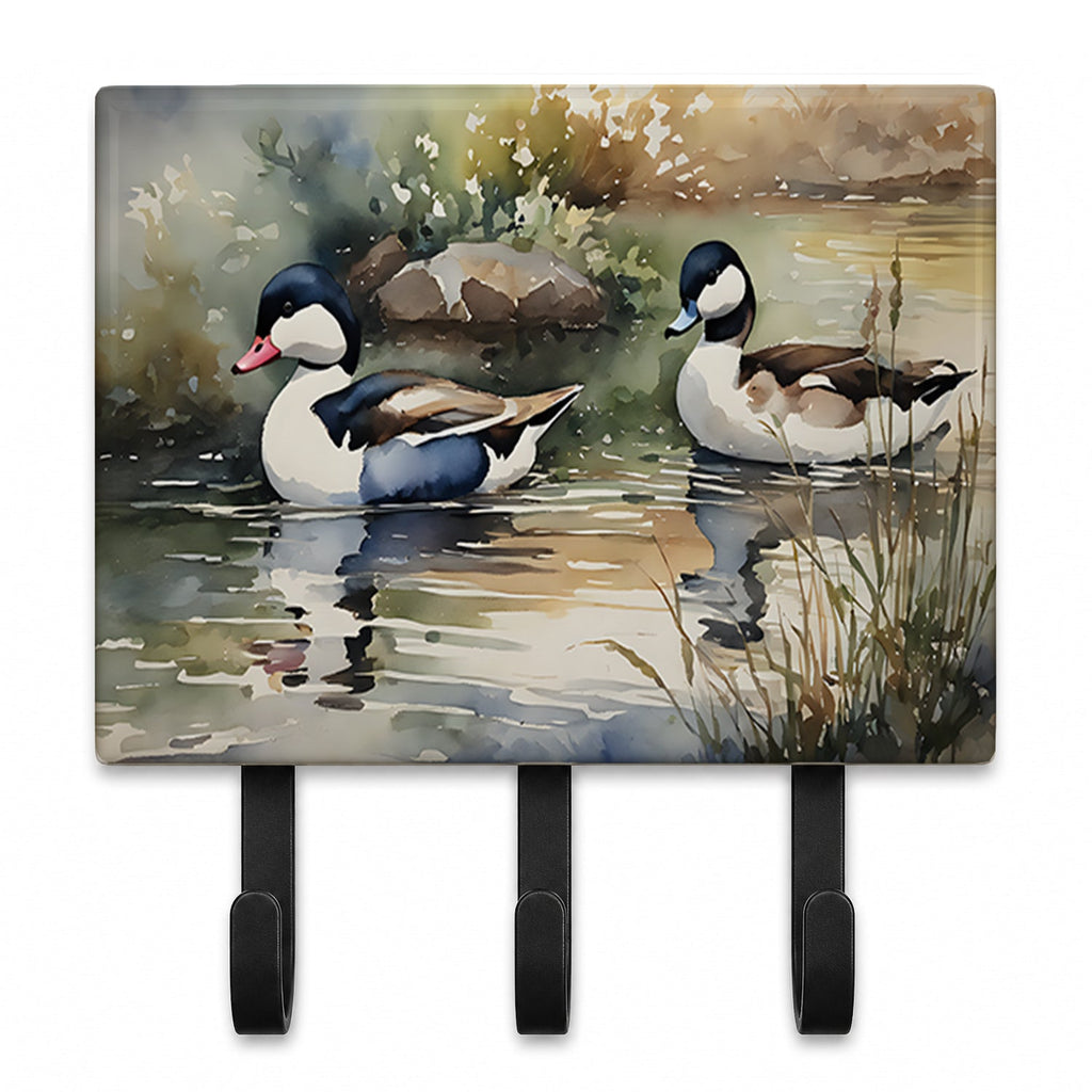 Bufflehead Ducks Swimming Marsh Scene Leash or Key Holder Wall Hooks, Coat Rack Wall Mount, for Hanging Keys, Towels, Aprons, Leashes