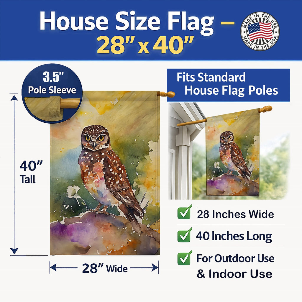 Burrowing Owl Wildlife Portrait House Flag 28x40 Porch Sleeve Pole Decorative Outside Yard Banner Artwork Wall Hanging, Polyester