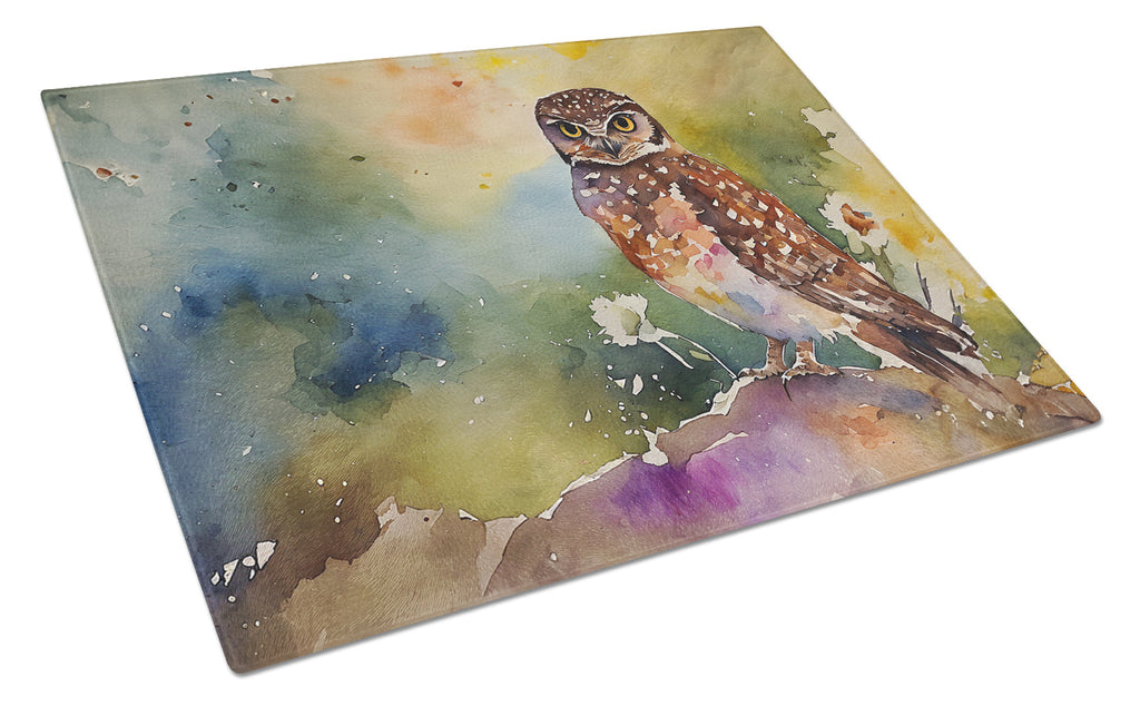 Burrowing Owl Wildlife Portrait Cutting Board Tempered Glass Kitchen Cutting Surface, Heat Resistant Chopping, Non-Slip Feet, Food Prep & Serving