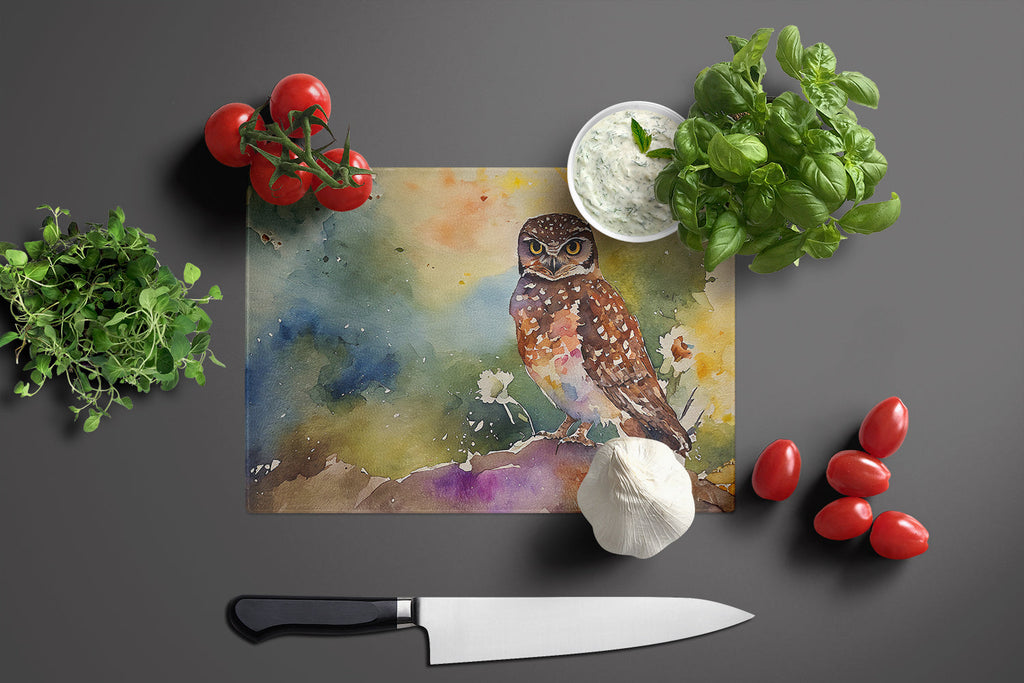 Burrowing Owl Wildlife Portrait Cutting Board Tempered Glass Kitchen Cutting Surface, Heat Resistant Chopping, Non-Slip Feet, Food Prep & Serving