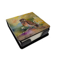 Burrowing Owl Wildlife Portrait PU Leather Note Paper Holder with Artist-Designed Cover, Desk Accessory, Office Gift