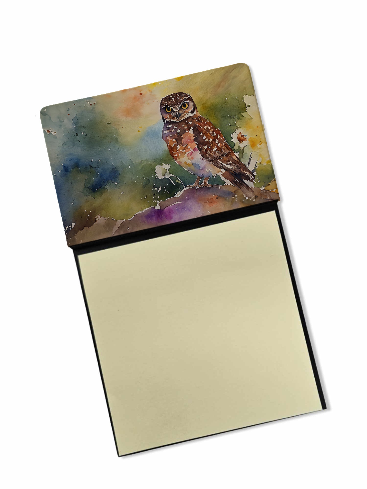 Burrowing Owl Wildlife Portrait Watercolor Sticky Note Holder Refillable Dispenser Desk Accessory 3x3 Pad Gift