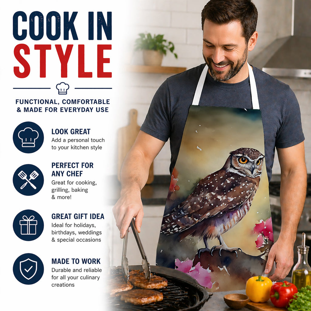 Burrowing Owl with Flowers Apron Cooking Kitchen Server Baking Crafts Gardening for Adult Women Men, Unisex, Large, Multicolor