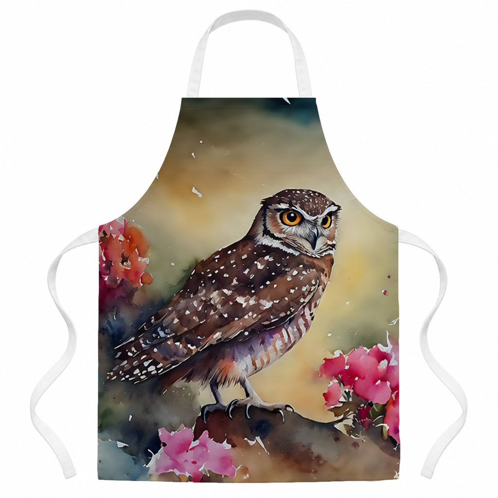 Burrowing Owl with Flowers Apron Cooking Kitchen Server Baking Crafts Gardening for Adult Women Men, Unisex, Large, Multicolor