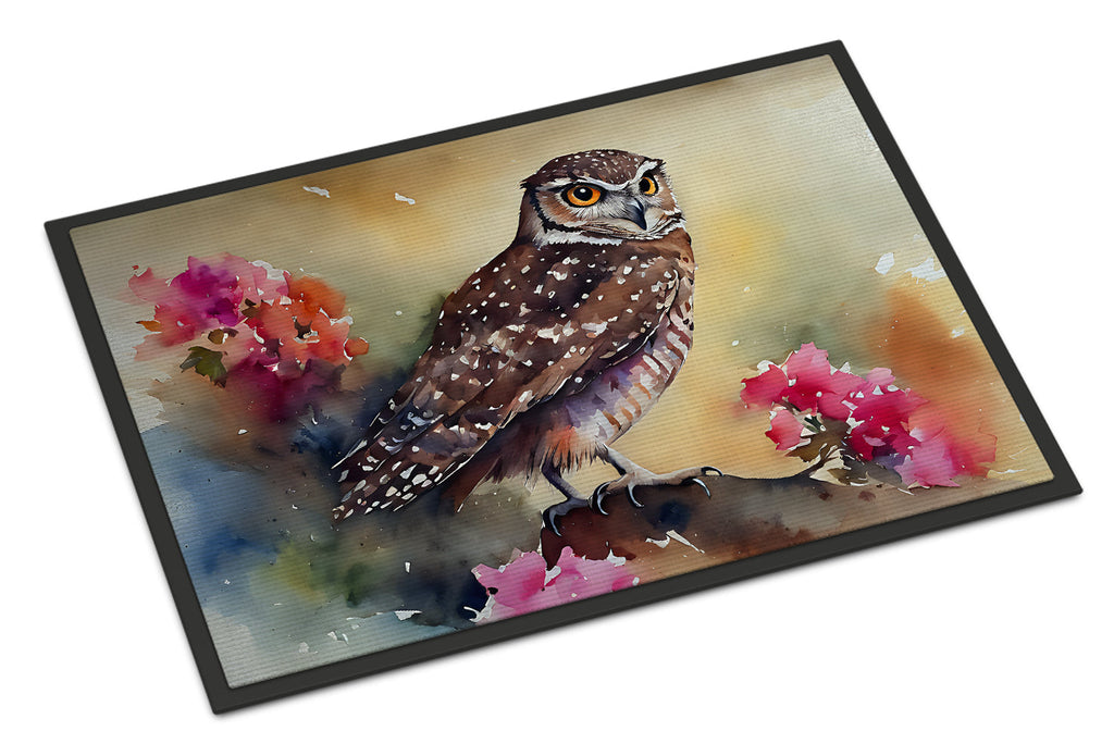 Burrowing Owl with Flowers Doormat Indoor Outdoor 24H X 36W Front Door Mat Rugs for Entryway, Non Slip Washable Low Pile,