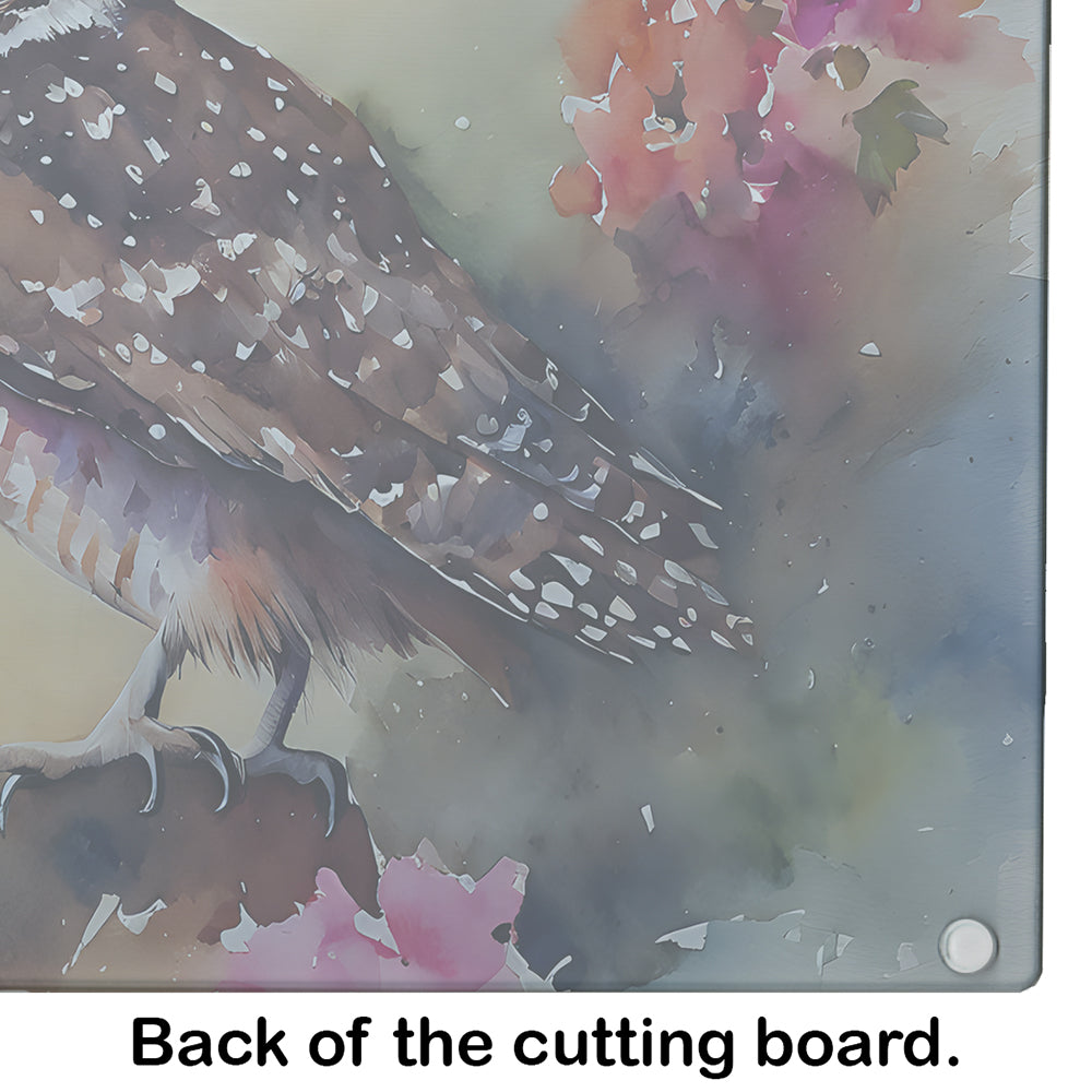Burrowing Owl with Flowers Cutting Board Tempered Glass Kitchen Cutting Surface, Heat Resistant Chopping, Non-Slip Feet, Food Prep & Serving