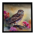 Burrowing Owl with Flowers Framed Metal Print Bathroom, Kitchen, Office, Home Decor Wall Art Ready to Hang, Square, 8X8