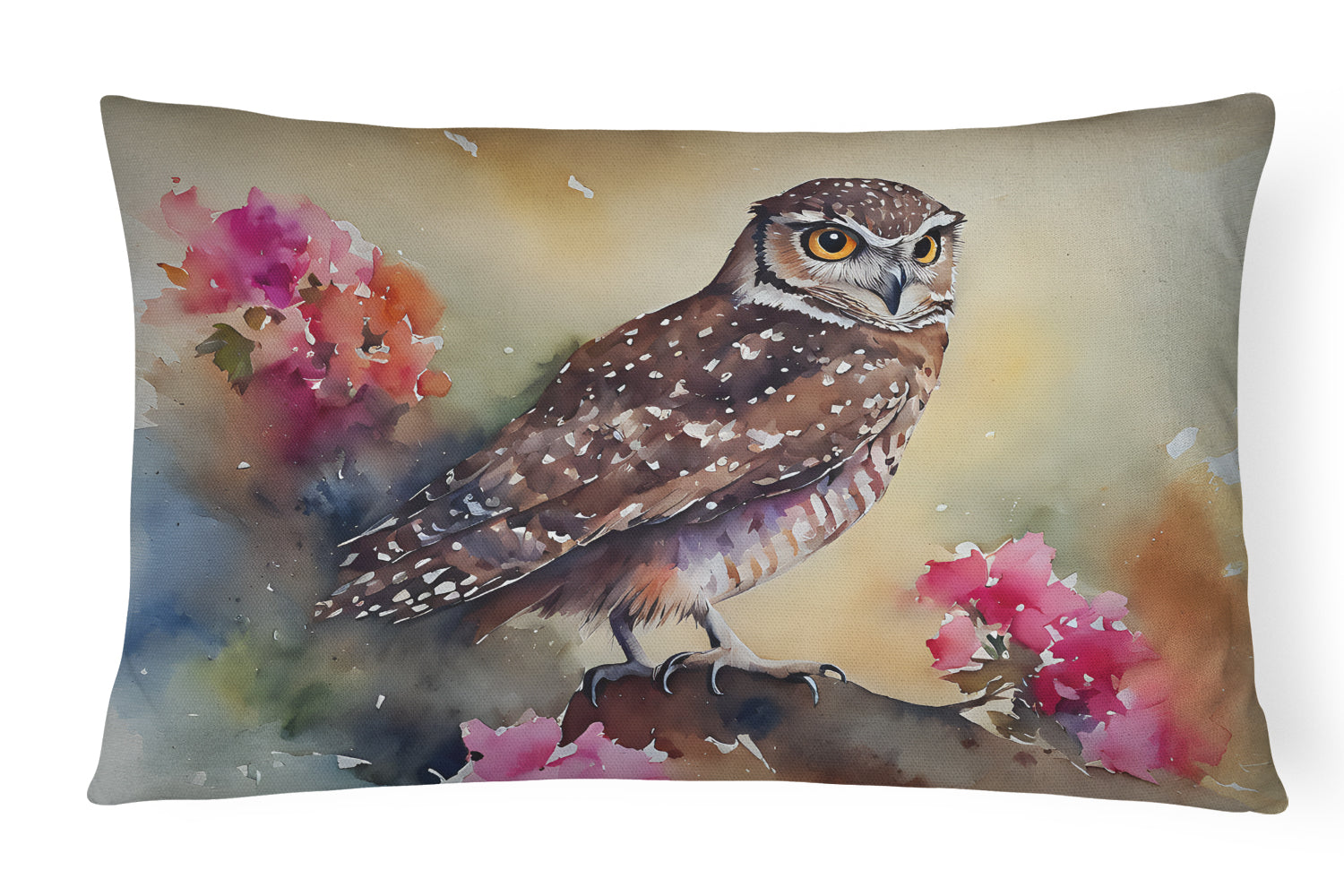 Burrowing Owl with Flowers Decorative Throw Pillow 12x16 Indoor Outdoor Accent Cushion, Fabric Cover with Insert for Sofa, Bed, Porch & Living Room