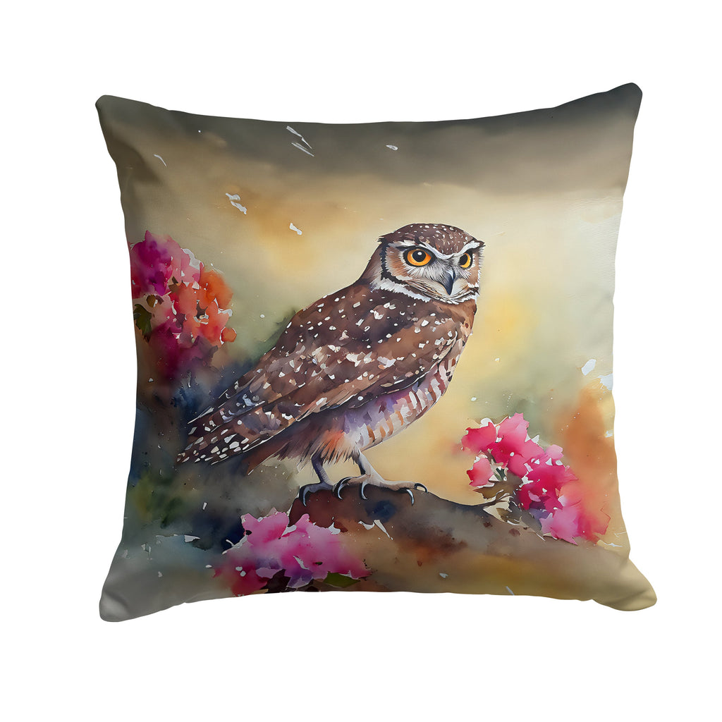 Burrowing Owl with Flowers Decorative Throw Pillow 18x18 Indoor Outdoor Accent Cushion, Fabric Cover with Insert for Sofa, Bed, Porch & Living Room