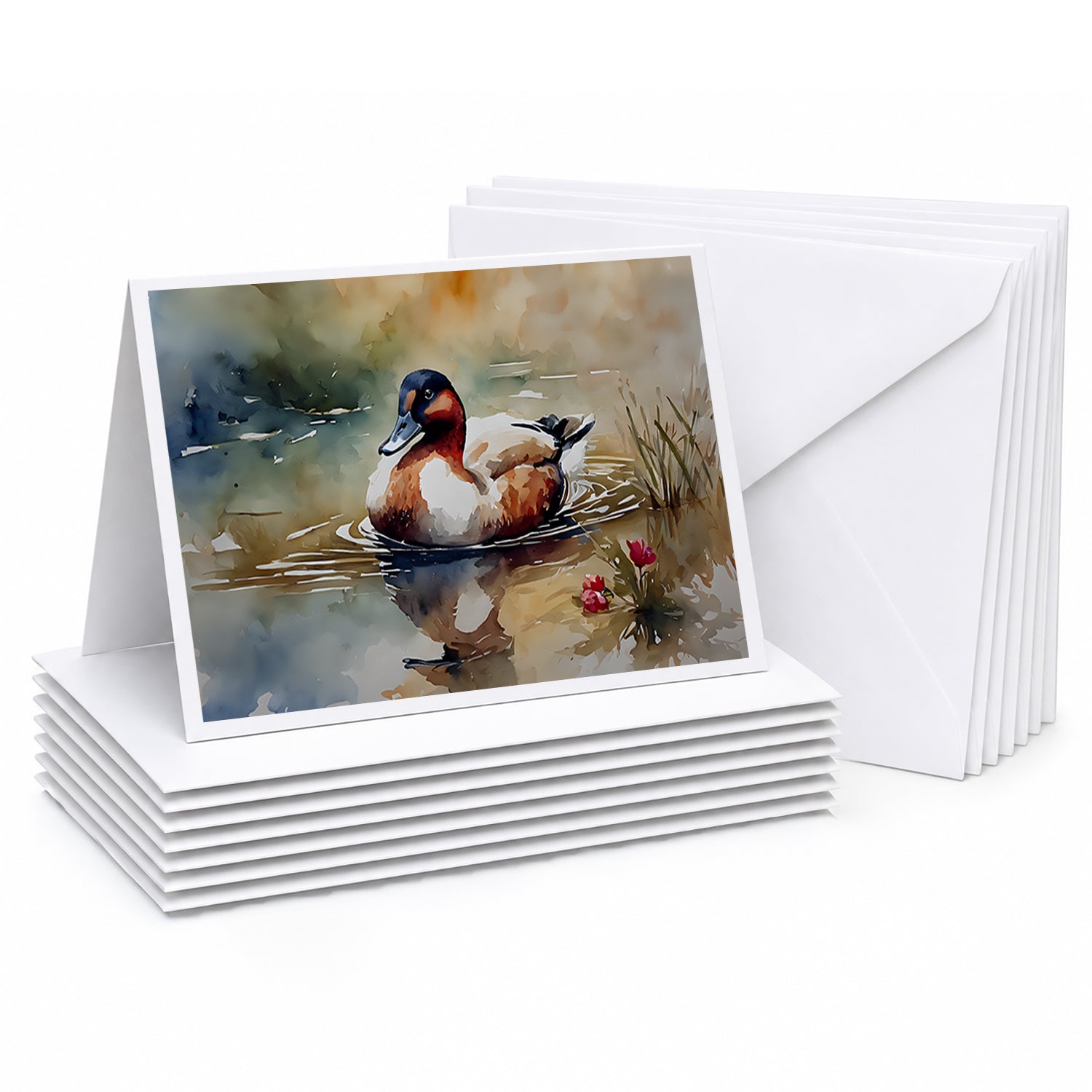 Canvasback Duck Swimming Pond Wildlife Greeting Cards Pack of 8 Blank Cards with Envelopes Whimsical A7 Size 5x7